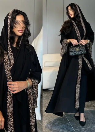 Eid Women Muslim Abaya Leopard Cardigan with Scarf Dress 2025 Vestidos Largos Caftan Robe Jalabiya Ramadan Morocco Dubai Kaftan