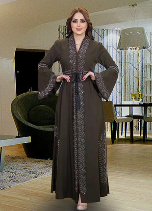 Abaya Dubai Turkey Women Kimono Rhinestones Robe Modest Islamic Cardigan Arab Femme Kaftan Morocco Maxi Eid Muslim Luxury Dress
