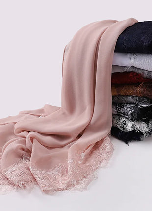 Chiffon Hijab Turban For Muslim Womens Headscarf Lace Shawls Scarf Headwraps Veil Islamic Headband Ramadan