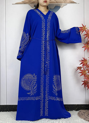 2024 Muslim Sets Women Party Dress Dubai Long Sleeve Diamonds Dashiki Islam Women Chiffon Comfort Fabric African Tradition Abaya