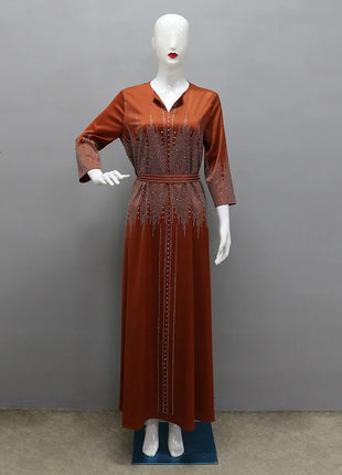 Middle East Ramadan Moroccan Muslim Forged Face Dress Arab Dubai Dress Luxury Fashion Hot Diamond Evening Robe