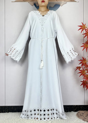 2024 New Dubai Muslim Femme Elegant Dress African Abaya For Women Arabic Islamic Robe Chiffon Fabric Long Sleeve Turkey Clothing