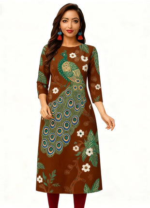 Muslim Kurt Women's Fashion Comfortable Dress Long Sleeve Straight Tube Casual Ethnic Peacock Abito Donna Musulmana