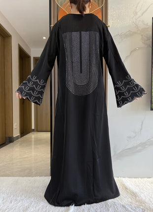 New 2025 Dubai Diamonds Muslim Women Modest Dress Elegant Arabic Femme Hijab Long Sleeve Chiffon Abaya Islamic Turkey Clothing