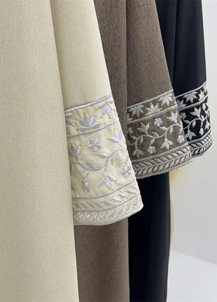 Linen Flower Embroidered Abaya 2024 Luxury Elegant Muslim Retro Kaftan Modest Dresses for Women Islam Clothing for Women Kebaya