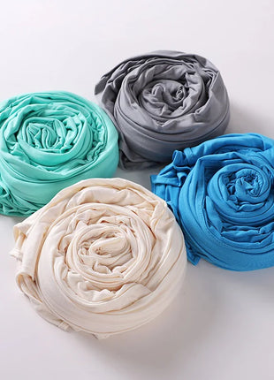 Muslim Plain Cotton Jersey Hijab Scarf Solid Color With Good Stitch Stretchy Soft Turban Head Wraps Shawl Foulard Femme