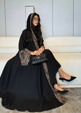 Eid Women Muslim Abaya Leopard Cardigan with Scarf Dress 2025 Vestidos Largos Caftan Robe Jalabiya Ramadan Morocco Dubai Kaftan
