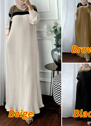 Fashion Autumn Long Sleeve Pleated Sundress 2024 ZANZEA Muslim Abaya Robe Femmme Women Patchwork Maxi Dresses Casual Vestidos