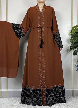 2024 For Women Elegant Dresses Dubai Party Outfits Long Sleeved Chiffon Dashiki Muslim Women Robe Open African Abaya Clothing