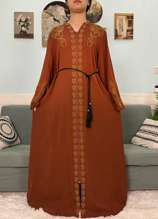Muslim Open Abayas For Women 2024 Pure Chiffon Zipper Diamonds Loose Femme Robe Islam Dubai Boubou Moroccan Caftan With Turban