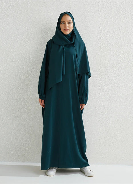 Muslim Abaya Prayer Dress One-piece Hooded Smocking Sleeve Islamic Clothing Women Jilbab Dubai Saudi Black Robe Turkish Modesty