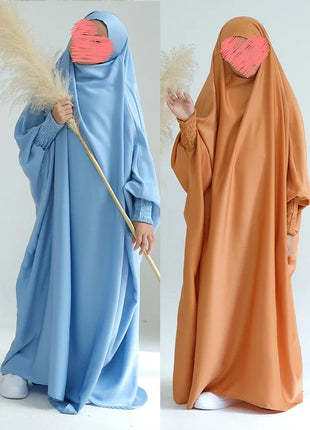 Ramadan Muslim Dress Girls Kids Prayer Garment Hijab Dress  Child Hooded Abaya Full Cover Niqab Islam Dubai Eid Robe 2023 jilbab
