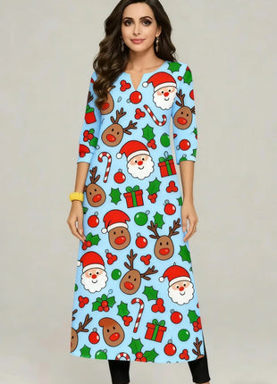 Muslim Kurt Women's Casual Fashion Dress National style Straight Tube Casual Ethnic Red Flower Kaftan Moroccan Women