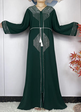 2024 Muslim Abaya For Women Long Sleeved Chiffon Diamonds Loose Fit Femme Robe Islam Maxi Dubai Fashion Party Dresses With Scarf