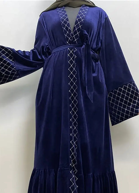 Middle East Winter Fall Velvet Long Sleeve Women Muslim Fashion Maxi Turkey Dress Ramadan Kaftan Dubai Abaya Islamic Clothing