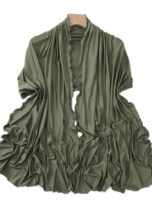 Luxury Wavy Edge Jersey Hijab for Women Solid Color Milk Silk Scarf Headscarf Autumn Shawl Stretchy Chiffon Scarf Ramanda