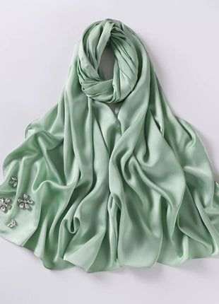 New Bubble Chiffon Hijab Scarf Handmade Flower Beaded Anchor Satin Silk Scarf  Hijabs for Women Turban Femme Ramadan Islamic