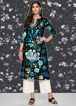 Muslim Dress Kurt Women's Fashionable And Elegant Long Sleeved Straight Tube Casual Flowers Pattern Robe Traditionnelle Arabe