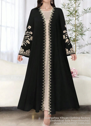 Muslim Women's Long Sleeve Printed Abaya Cardigan Elegant Fashion plus Size Outerwear Polyester Fabric Digital Printing