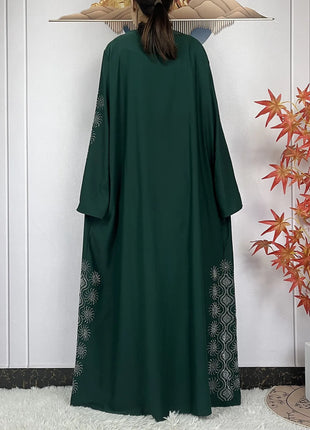 2024 Muslim Sets Women Party Dress Dubai Long Sleeve Diamonds Dashiki Islam Women Chiffon Comfort Fabric African Tradition Abaya