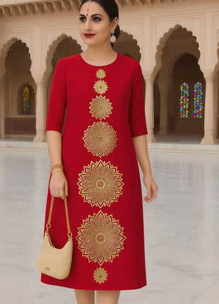 Muslim Dress Kurtta Women Fashionable Elegant National Style Straight Tube Slit hem Abito Donna Islamic Clothing For Women