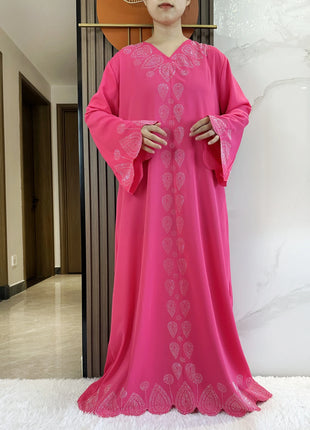 New 2024 Dubai Diamond Muslim Modest Dress for Women Elegant Arabic Femme Hijab Abaya 2024 Islamic Long Sleeve Turkey Clothing