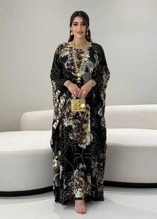 Muslim Dress for Women Chiffon Diamond Party Abaya Dresses Arab Long Robe Morocco Dubai Kaftan Vestidos Jalabiya Ramadan Eid