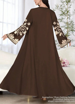 Muslim Women's Long Sleeve Printed Abaya Cardigan Elegant Fashion plus Size Outerwear Polyester Fabric Digital Printing