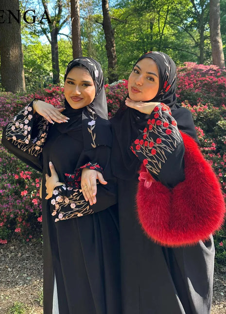 Luxury Embroidered Sleeve Cardigan for Muslim Women Ramadan Modest Abaya Dress with Hijab Elegant Islamic Party Turkish Outfit