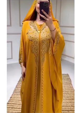 Eid Muslim Dress for Women Hooded Abaya 2 Piece Set Diamond Jalabiya Morocco Party Dresses Dubai Abayas Kaftan Vestido Long Robe