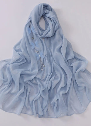 New Pearl Chiffon Bead Long Scarf Muslim Hijab Women Headscarf Shawl Wrap Veil Turban Headscarf Bandanas Bufanda Foulard Stoles