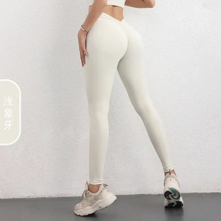 Sculpting V-Back Ruched Leggings Yoga Pants Women's Fitness Seamless Gym Workout Tights Running Cycling Activewear Comfy Wear
