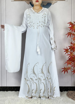 New Muslim Fashion Women Dress Chiffon Diamond Long Sleeves Casual Clothing African Abaya Women Robe Dubai Turkey Islamic Robe