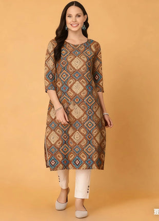 National style Kurt Women's Fashion Comfortable Slit hem Straight Casual Ethnic Flowers Pattern Robe Abito Donna Musulmana