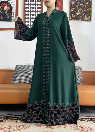 2024 Summer Women Elegant Dresses Dubai Party Outfits Long Sleeve Chiffon Dashiki Muslim Women Robe Open African Abaya Clothing