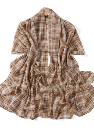 175*70CM New Plaid Print Islam Long Chiffon Scarf Wrapped Scarf Muslim Women's Hijabs Shawl Ramadan Female