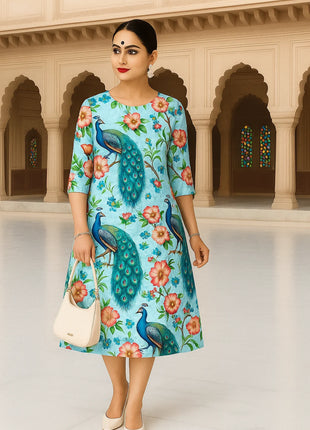 Muslim Kurtta Women Fashion Comfortable Dress Straight Tube Casual Ethnic Peacock Muslim Kurtta Turkish Abaya Girls Prayer Dress