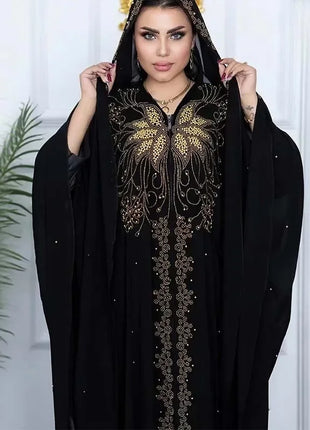 Fashion Casual Muslim Dresses Kaftan Large Size Abayas for Women Dubai Hooded Long Dress Loose Batwing Sleeve Islamic Clothing