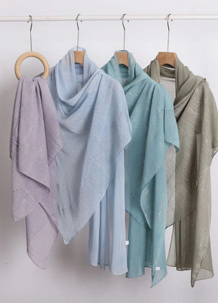Luxury Rhinestone Chiffon Hijabs Woman Muslim Scarf Shawls Solid Lady Party Shawl Wraps Islamic Turban Female Headscarf Ramadan
