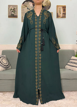 Muslim Open Abayas For Women 2024 Pure Chiffon Zipper Diamonds Loose Femme Robe Islam Dubai Boubou Moroccan Caftan With Turban