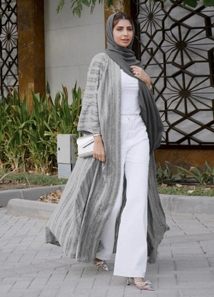 2024 New Fashion Muslim Kimono Abaya Solid Striped Retro Ethnic Cardigan Robe Dubai Middle Eastern Saudi Arabia Eid Clothes