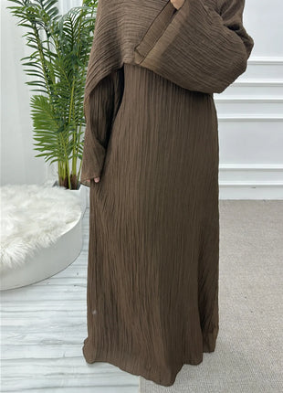 Two Piece Middle East Muslim Cardigan Set for Women Ramadan Eid Dubai Modest Abaya Dress Elegant Islam Solid Turkey Robe Outfit