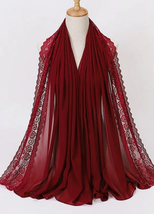 Women Hijabs Muslim Scarf Summer New Pearl Chiffon Lace Solid Color Lady Head Scarf Malaysia Tourism Shawl Turban Wrap Wholesale