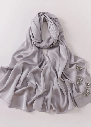 New Bubble Chiffon Hijab Scarf Handmade Flower Beaded Anchor Satin Silk Scarf  Hijabs for Women Turban Femme Ramadan Islamic