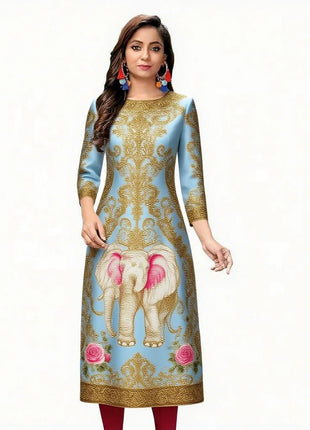 Muslim Dress Kurt Women's Fashionable And Elegant Straight Tube Casual Slit hem Colorful Flowers Pattern Dress Abiti Lunghi
