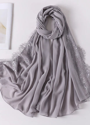Wedding Style Muslim Soft Lace Hijab lslamic Plain Scarf Premium Chiffon Scarf Shawl Turban Headwraps Headband Foulard