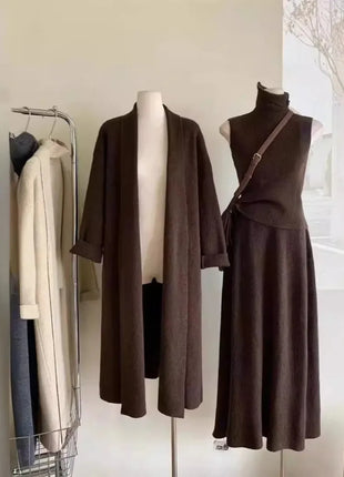 3 Piece Set Muslim Women Waistcoat Cardigan Sweater Coat Knitted Long Skirt Suit Knitting Skirts Ensemble Morocco Casual Outfits