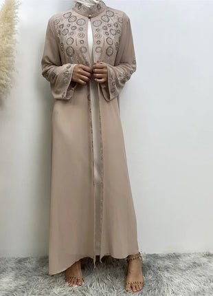 Diamond for Muslim Women Chiffon Open Cardigan Abaya Kimono Maxi Dress Turkey Dubai Arab Kaftan Eid Party Morocco Gowns Jalabiya