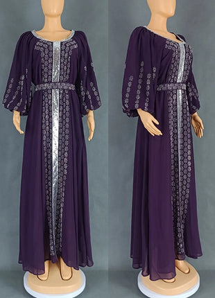 Abaya Muslim Women Party Dresses Chiffon Sequins Jalabiya Ramadan Eid Morocco Islam Sashes Vestidos Arab Long Robe Dubai Kaftan
