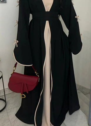 Eid Bow Abaya Women Cardigan Dress Muslim Party Caftan Robe Jalabiya Morocco Dubai Kaftan Islam Vestidos Largos Ramadan 2025